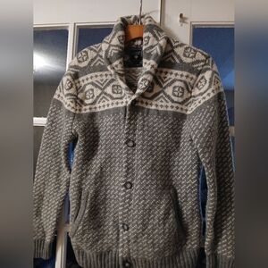 Hudson North Men's Gray Patterned Cardigan 80% Lambswool Sz: S
